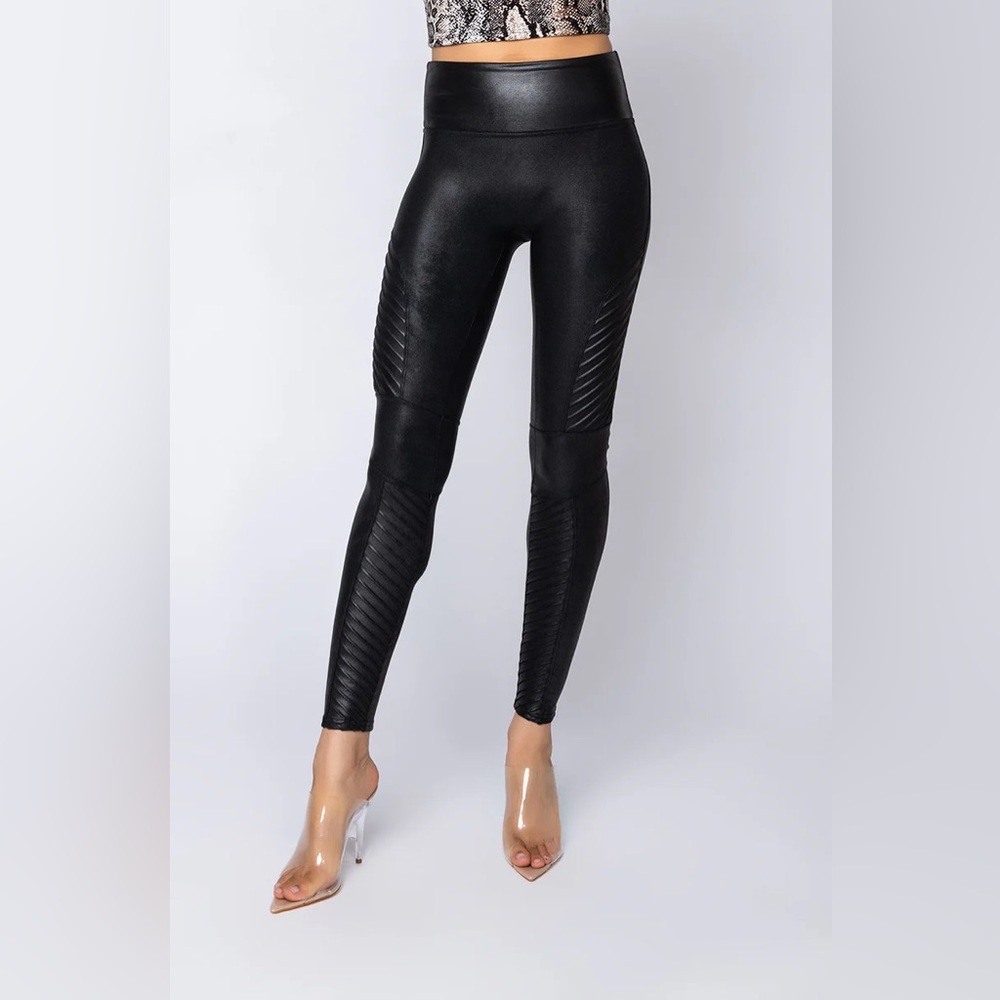 SPANX FAUX LEATHER Black MOTO LEGGINGS